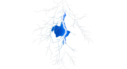 Electric blue sphere illuminated by lightning strike