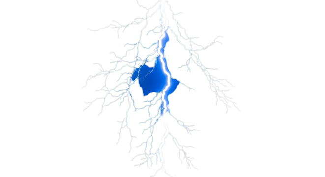 Electric blue sphere illuminated by lightning strike