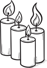 Obraz premium Lit Candles Hand-drawn Sketch Drawing Vector Illustration, Line Linear Symbol Engraving Coloring Book, Black and White Isolated