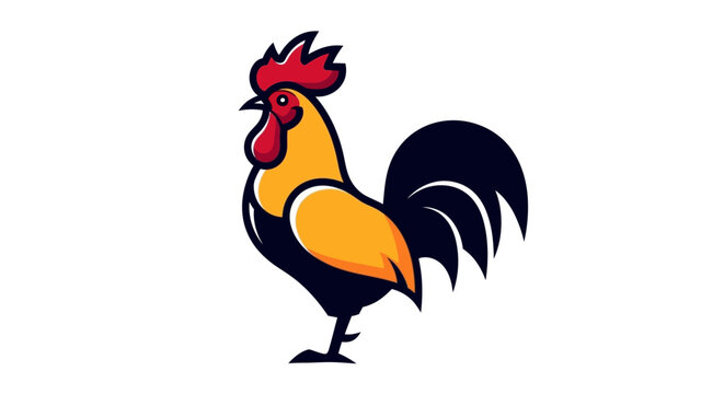 Stylized Rooster Illustration with Bold Outlines and Colors.