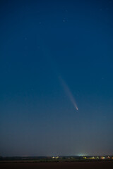 Stunning Astronomical Capture: Bright Comet C/2023 A3 (Tsuchinshan&ndash;ATLAS) Shines in the Deep Black Sky, Featuring Star Fields and the Comet's Tail