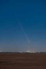 Stunning Astronomical Capture: Bright Comet C/2023 A3 (Tsuchinshan&ndash;ATLAS) Shines in the Deep Black Sky, Featuring Star Fields and the Comet's Tail