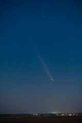 Stunning Astronomical Capture: Bright Comet C/2023 A3 (Tsuchinshan&ndash;ATLAS) Shines in the Deep Black Sky, Featuring Star Fields and the Comet's Tail
