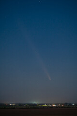 Stunning Astronomical Capture: Bright Comet C/2023 A3 (Tsuchinshan&ndash;ATLAS) Shines in the Deep Black Sky, Featuring Star Fields and the Comet's Tail