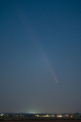 Stunning Astronomical Capture: Bright Comet C/2023 A3 (Tsuchinshan&ndash;ATLAS) Shines in the Deep Black Sky, Featuring Star Fields and the Comet's Tail