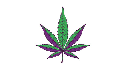 Vibrant Cannabis Leaf Illustration with Purple Accents.