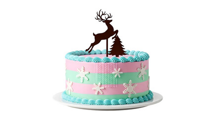 Festive Winter Deer Cake, isolated on transparent background