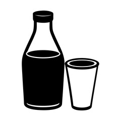 Milk Bottle with Cup Vector Illustration on White Background.