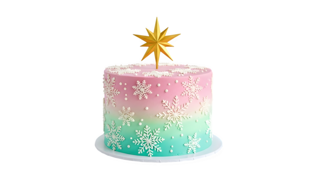 Winter Holiday Cake with Star Topper, isolated on transparent background