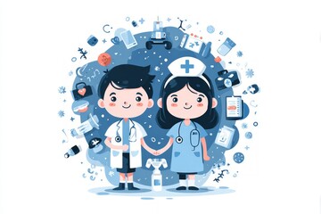 Cartoon Doctor & Nurse: Healthcare Heroes