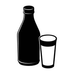 Traditional Milk Drink Icon – Bottle and Glass Vector Design.