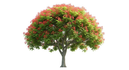 Isolated lush tree with red and green foliage