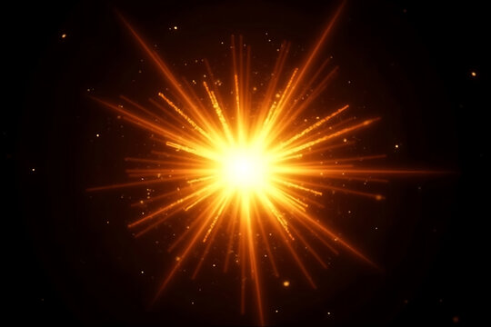 Bright orange starburst explosion of light in dark space