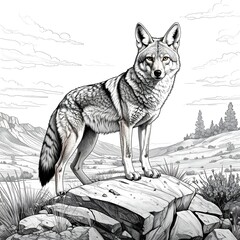 Coyote Coloring Page - Detailed Line Art of a Wild Canine.