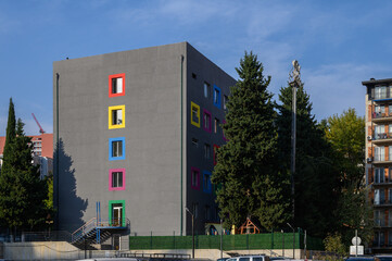 Gray School with Colorful Windows in Tbilisi Architecture