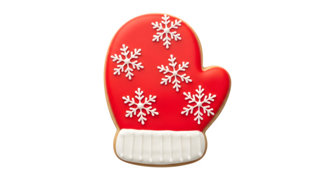 Christmas mitten cookie with snowflakes, isolated on transparent background - Powered by Adobe