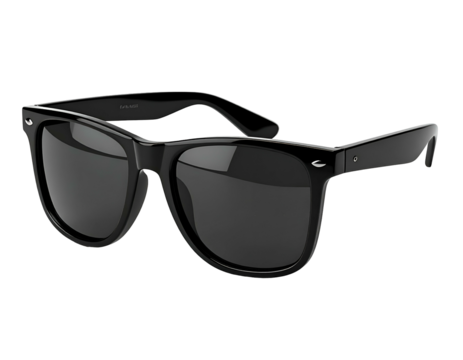 Black glossy rectangular sunglasses with dark lenses