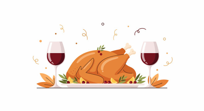 Festive Thanksgiving Dinner With Roasted Turkey And Red Wine - Powered by Adobe