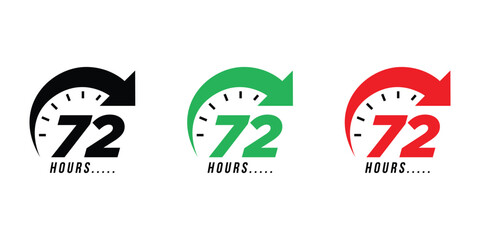 72 Hours Delivery Icons. Modern Clock and Arrow Vector Design