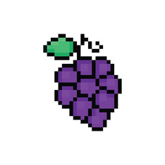 Fototapeta premium pixel grape icon. Vector pixel art grapes 8 bit logo for game