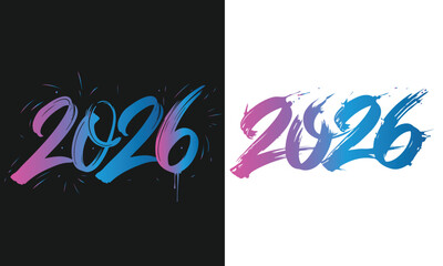 Vibrant 2026 new year logo text design with a splash of color, brush stokes typography for 2026