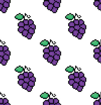 pixel grape Seamless Pattern vector grapes background pixel art for 8 bit game	