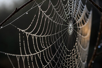 Vector seamless pattern of spider webs with spider. White on black