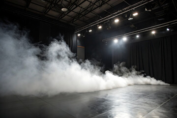 Background of an empty room with smoke and light. Dark blue abstract background in dance class