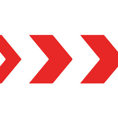 Three red arrows pointing right side by side indicating direction forward progress and movement on a white background