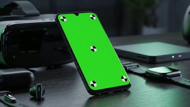 Showcasing Phone with Green Screen & VR Tech: Modern Desk Setup
