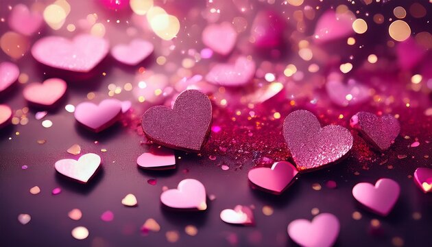 pink glitter confetti with heart shapes