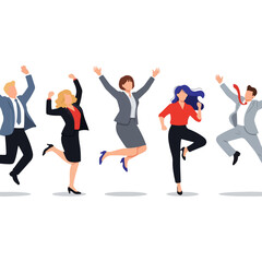 Successful Business Team Celebrating Victory Jumping Joyfully Together Energetically Expressing Happiness and Triumph on White Background