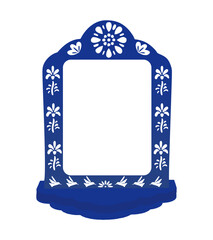 Mexican papel picado border design - decorated border with bird motifs and floral patterns. Traditional fiesta banner for Dia de los Muertos.