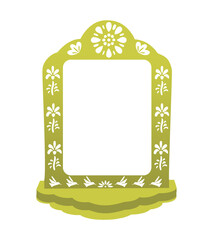 Mexican papel picado border design - decorated border with bird motifs and floral patterns. Traditional fiesta banner for Dia de los Muertos.