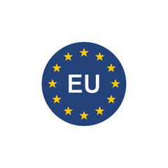 European Union Flag Symbol With Golden Stars In A Circle On A Blue Background And The Text EU
