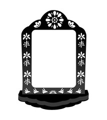 Mexican papel picado border design - decorated border with bird motifs and floral patterns. Traditional fiesta banner for Dia de los Muertos.