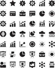 Business and finance icons with charts and data dollar sign