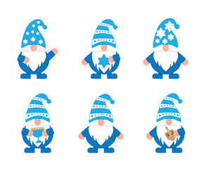 Set of 6 Blue White Jewish and Hanukkah Gnomes