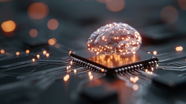 Advanced tech: brain power integrated into a glowing processor.