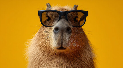 Capybara wearing black framed glasses rodent animal