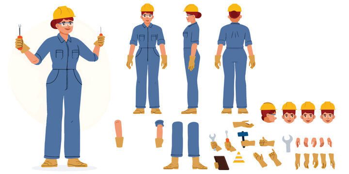 Technician in Various Poses and Elements with Tools and Protective Gear