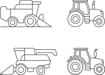 Farm Machinery Line Art Collection: Tractors and Combine Harvesters