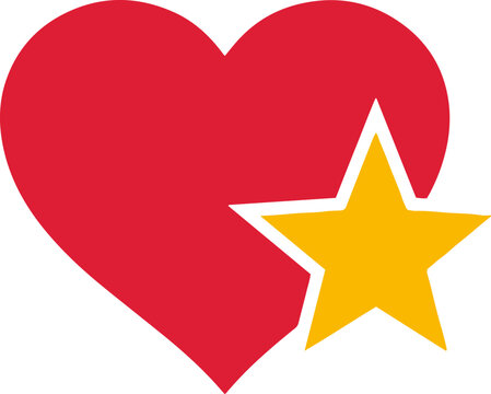 Red heart yellow star favorite icon, flat vector best quality symbol
