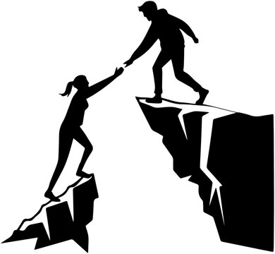 Silhouette of Person Helping Another Climb Cliff &ndash; Support and Challenge Scene