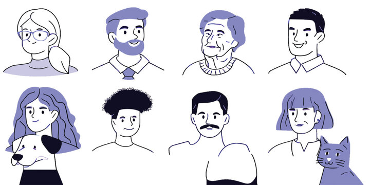 Diverse Group of People and Pets in a Vector Illustration