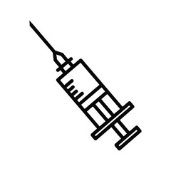 Simple line drawing of a medical syringe with needle