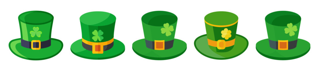 Green saint patrick icon set festive clover shamrocks celebration