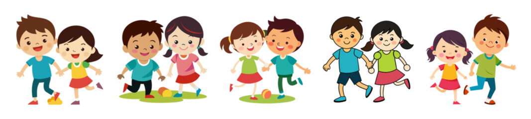 Joyful siblings playing together in a colorful scene