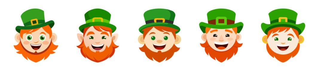 Five cheerful leprechaun smiles with green hats for st. patrick's day