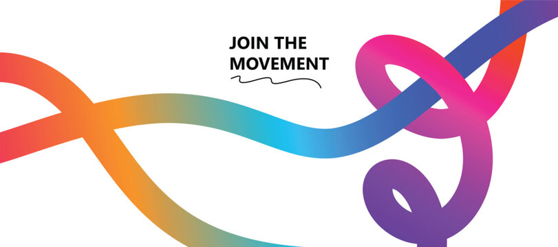 Abstract swirling rainbow ribbons with the words get involved on a white background. Join the Movement Abstract Rainbow Wave Design